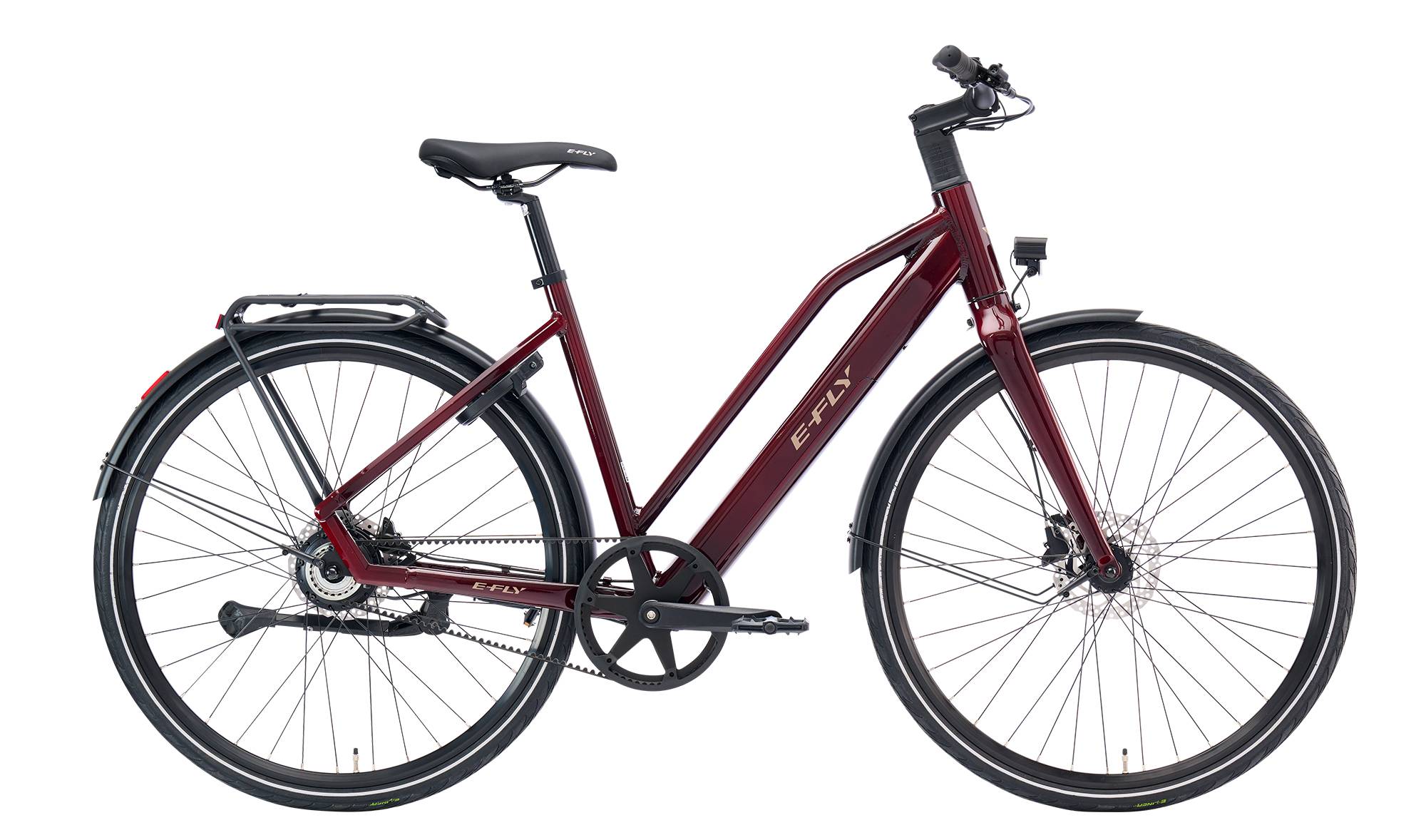 E - fly Eos Merlot Red Metallic Remtræk Letvægtselcykel - 50 Cm - Elcykel Dame - Rød