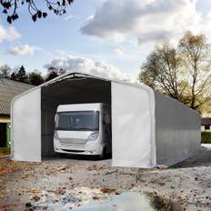 Garagetält 8x24 m - 3 m sidohöjd med 4x3,6 m port, PVC 850, grå, inkl. hållfasthet (underlag: betong) - (99470)