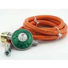 Tryckreducerarset, gasregulator med säkerhetsklistermärke, gastryckregulator i set med slang i olika längder för gasspisar, gasgrillar eller paellagrillar (50 mbar med 150 cm gasslang)