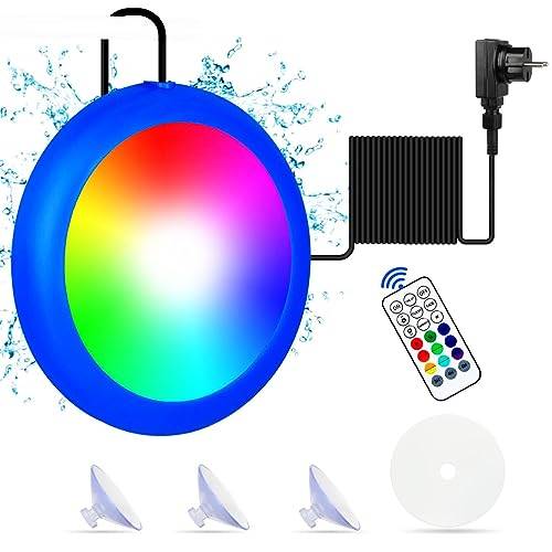 COOLWEST Poollampa utanför marken, 10 W RGB poollampa med RF-fjärrkontroll och sugkopp, 12 V AC/DC poollampa, IP68 vattentät 16 färger, 3 timeralternativ, 7 m kabel