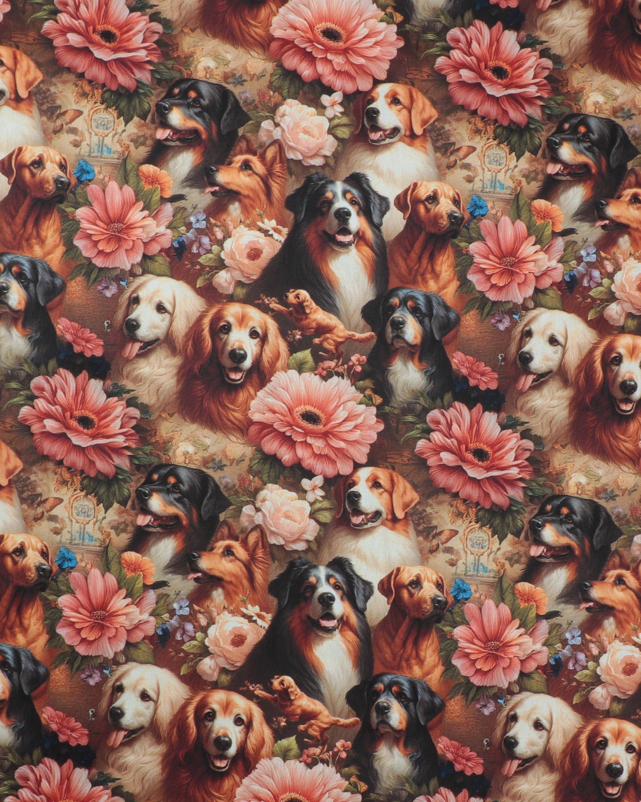 Hunde blandt blomster - Boligtekstil - 44% Polyester, 56% Bomuld