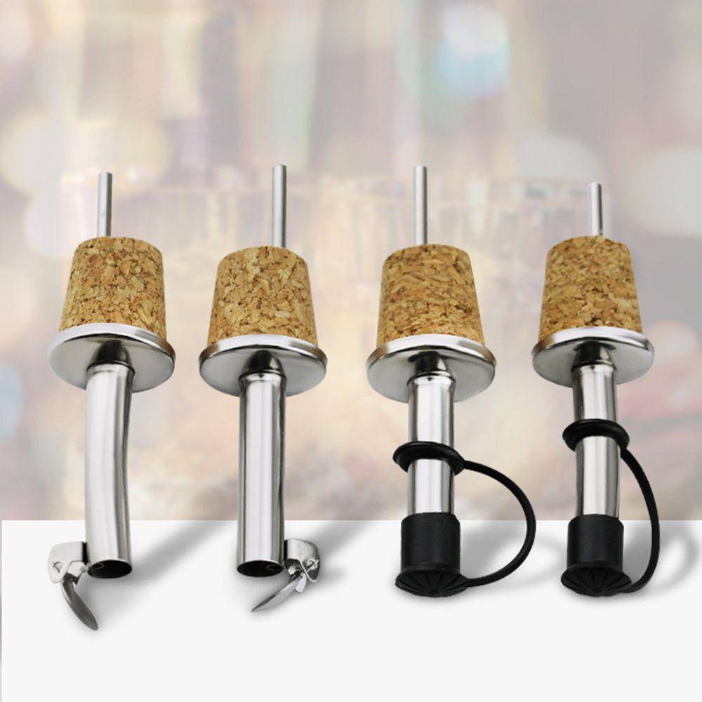 1/3PCS Metal Barware With Cover Bottle Stopper Wine Pourer Wooden Cork Oil Dispenser