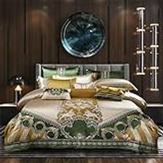 Överkast Lakan Set 4 delar Siden Jacquard Broderi Guld Sängkläder Set Dun Quilt Cover (D 220 * 240 cm) (D 220 * 240 cm)