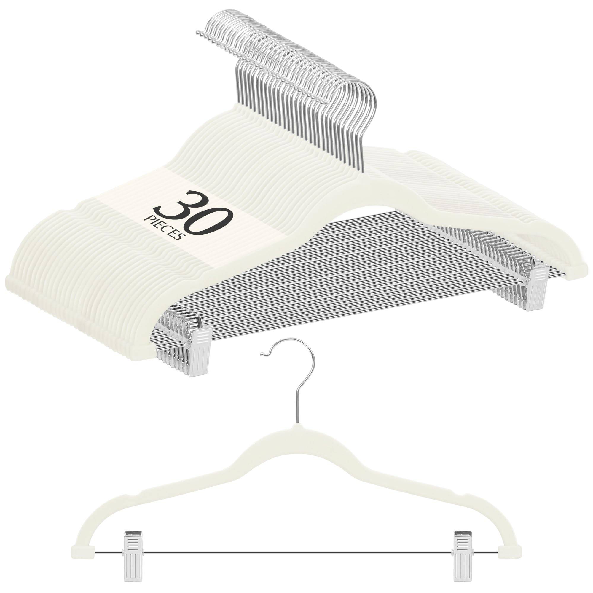 TITIROBA Prevents Clothes from Losing 23AB168 Hanger, Non-Slip, Shape, Slim, Lightweight, Velvet, 30-Pack, Ivory,