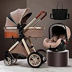 Barnvagn 3-i-1 Sittvagn med bilbarnstol Resevagn Hopfällbar 3 I 1 PRAM, barnvagnssäteskombination,vikbar barnvagn for barn,bassinet barnvagnar med justerbart ryggstöd,förvaringskorg,regntäcke