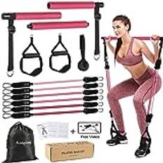 ALongSong Pilates Bar Set med 6 elastiska latex motståndsband 20 lbs 3 sektioner pilates bar bärbar hem träning fitnessutrustning yoga stretching (ros 20/30/45 lbs)