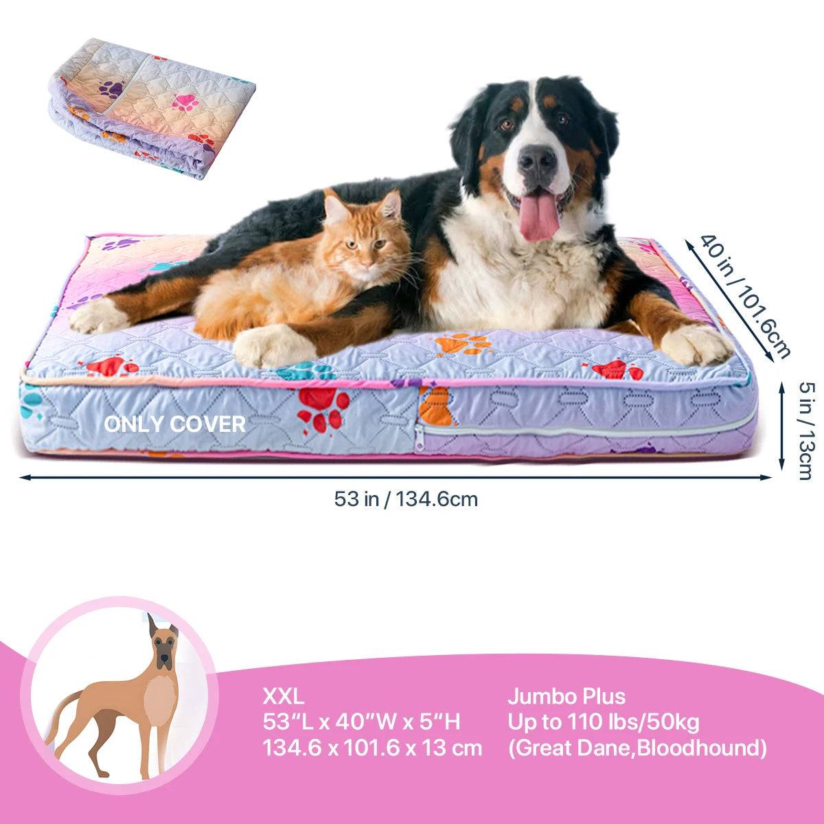 Orthopedic Dog Bed Washable Cover — Multi-Needle Quilted Foam Mat for Large Dogs & Crates - Rainbow Color XXL