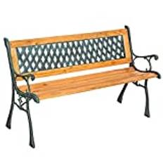tectake® Trädgårdsbänk, 2-sitsig, Stabil och Robust i Naturträ och Dekorativt Gjutjärn, Vädertålig, För Alla Utemiljöer, 128x51x73cm