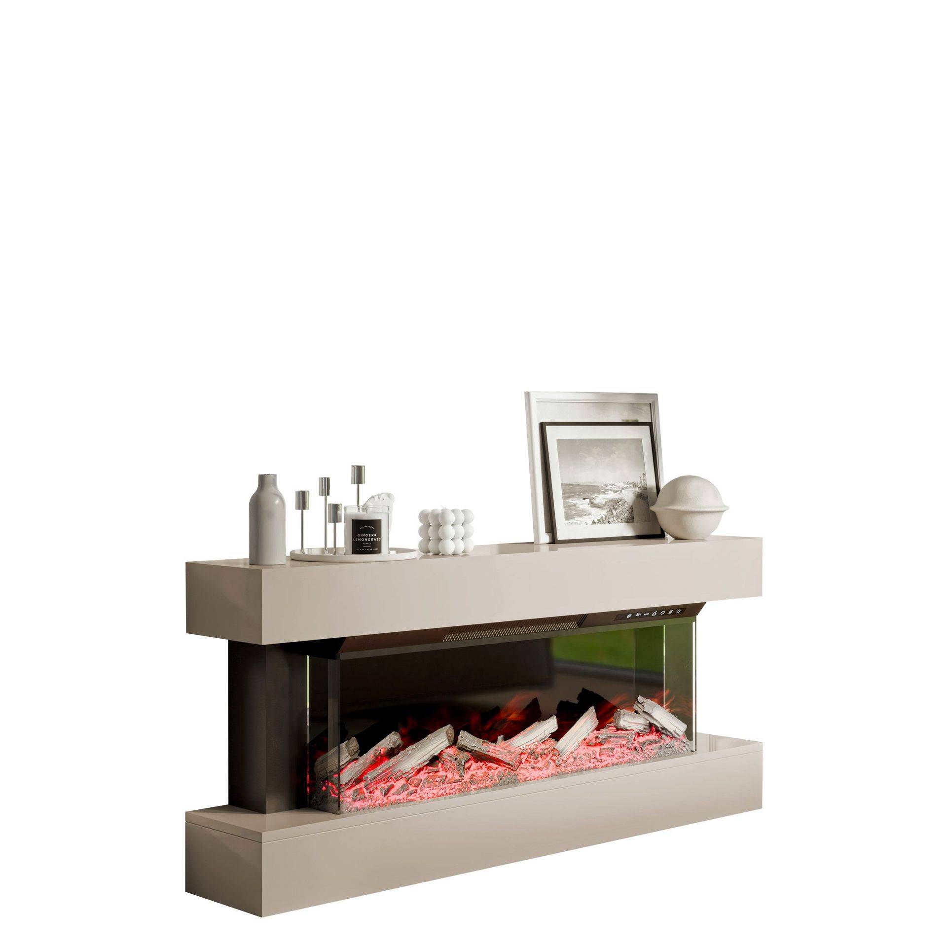 Erylin Elektrisk Eldstad 120 cm - Elkaminer Beige Glas