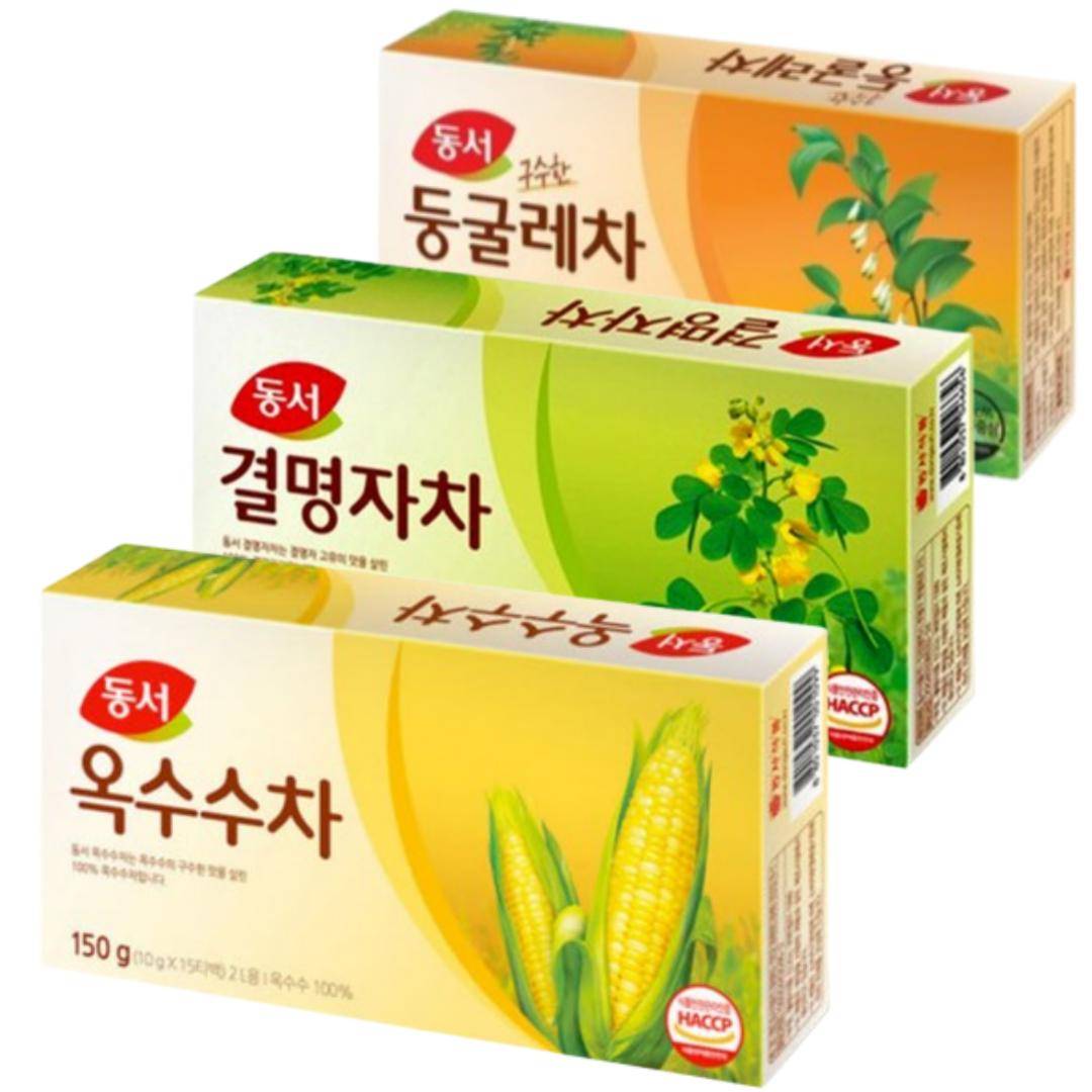 Dongseo Koreanskt Traditionellt Te 3-Set (Sigill av Salomon-te, Kassiafröte, Majssilke-te)