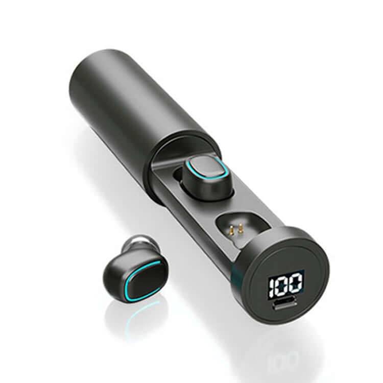 C1 TWS Bluetooth 5.0 Touch Digital Display Earphones - Circular Chimney / Black