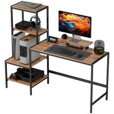 Skrivebord med 4-niveau hylde, industrielt design, brun