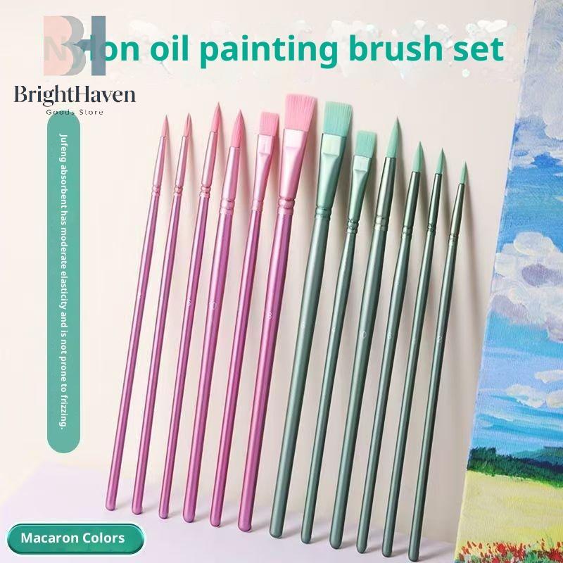 4/6PCS Watercolor Brush Set Pointed Round Flat Head Hair Beginner's Art Student Hand Drawn Watercolor Nylon Painting Material