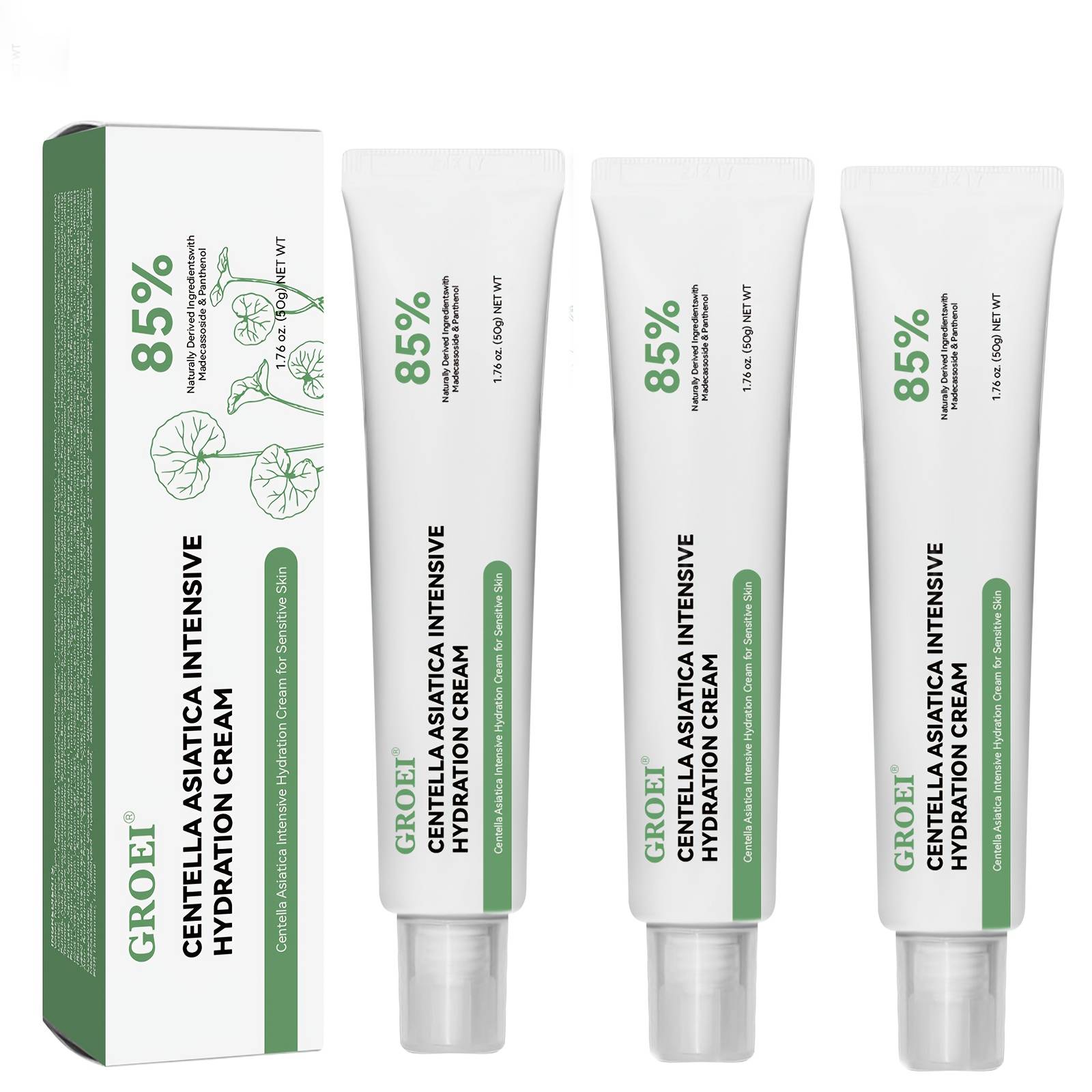 TEMU 3pcs Centella Asiatica Hydrating Cream 98% Centella Extract 5% Niacinamide 3% Panthenol Botanical Squalane Lightweight Beige Lotion Oil-free Brightens Skin Gentle Moisturizer For To Restore