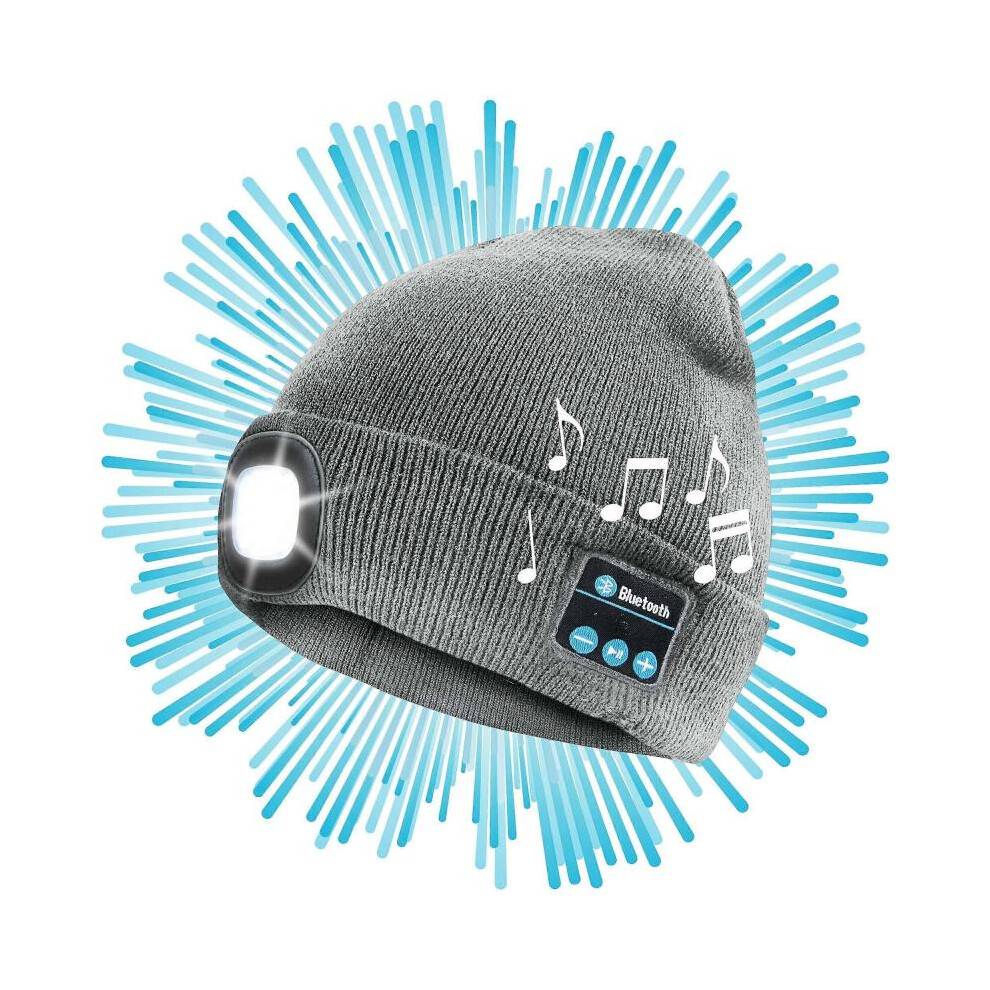 (blue) Bluetooth LED Beanie Warm Insulating Rechargeable Hat with Bluetooth Speakers and LED Light Warm Beanie