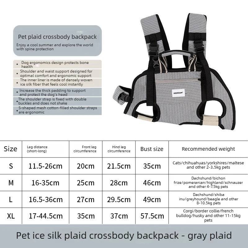 Horizontal Dog Backpack with Ice Silk Cooling & Spine Protector for Small Dogs & Cats - gray / L