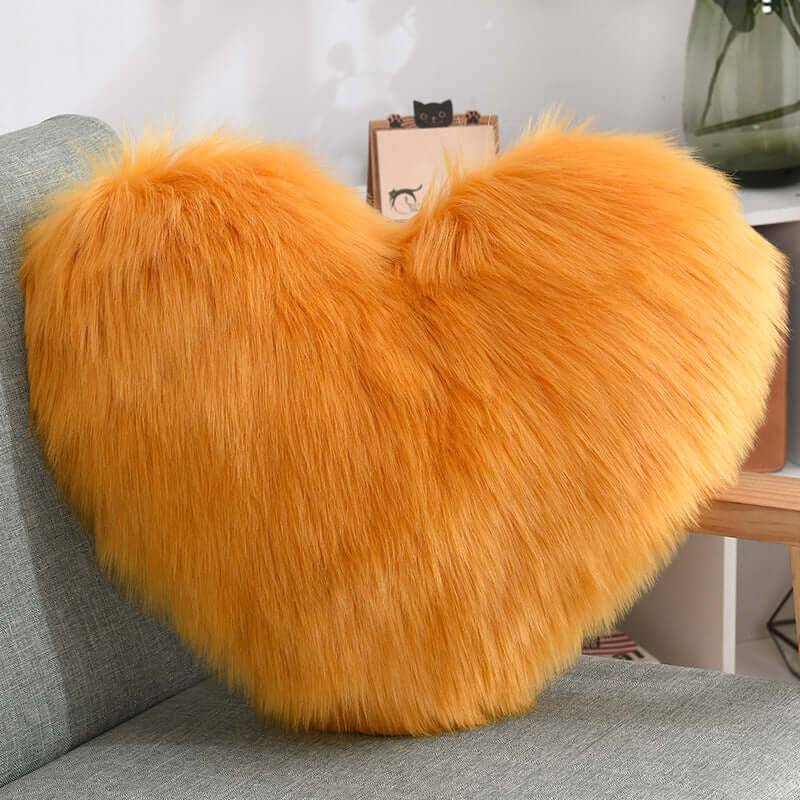 Heart Shaped Plush Throw Pillow - Fluffy Shaggy Cushion - Yellow camel / 40X50cm pillow core
