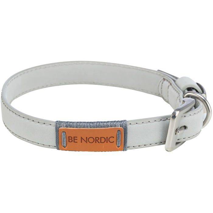 Leather dog collar - TRIXIE - 45–51 cm - 20 mm - Light grey - Buckle - Maritime design - Stitched - Exterior