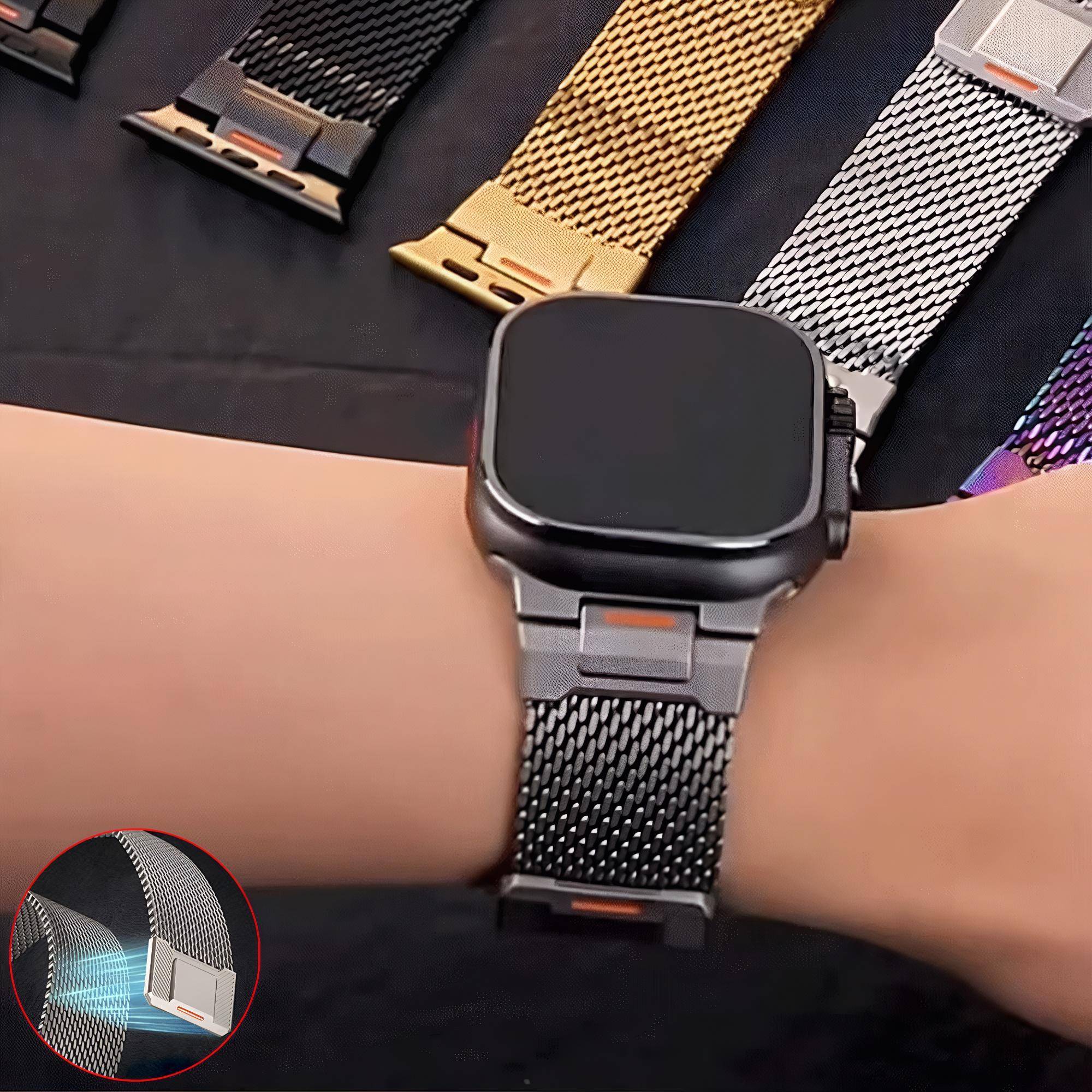 Rem för Apple Watch-band Ultra 3 2 49mm 46mm 40mm 44mm 45mm 42mm Milanese Loop rem Armband iWatch Series 11 10 SE 9 8 7 6 gyllene