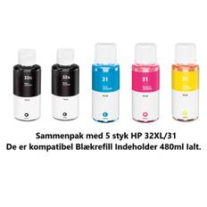 HP Sampack med 5 styk kompatibel Blækrefill HP 32XL og HP 31 indeholder IALT 480ml Ialt.