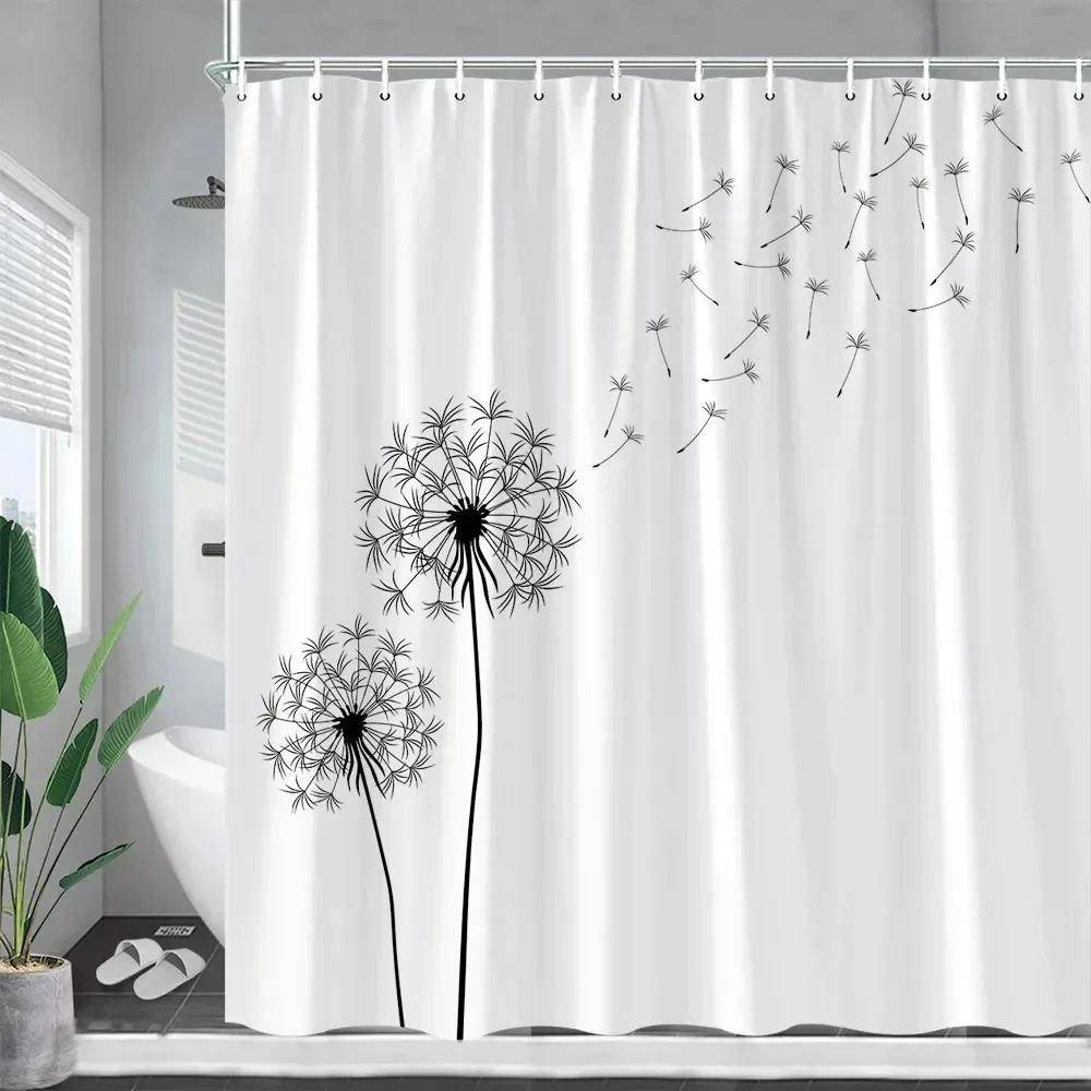 Svart Vita Maskros Duschdraperier Kreativa Vårblommor Växter Modern Minimalistisk Badrumsdraperi Tyg Hem Badrumsinredning