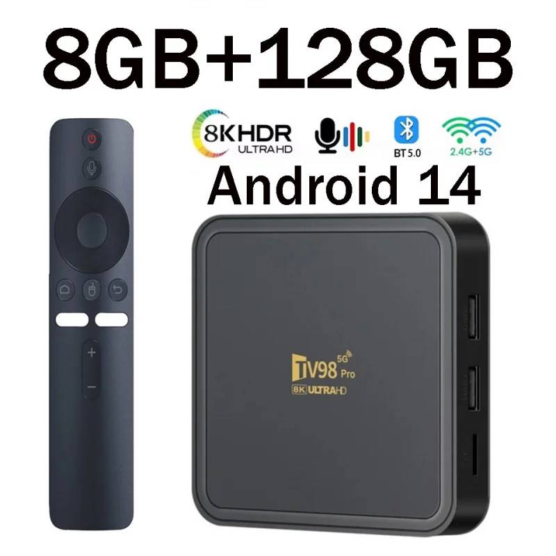 TV98 Pro TV Box Android 14 Support HD 8K 4K WiFi 4G 5G Voice Remote Media Player 8GB 128GB Allwinner H313 Quad Core IPTV