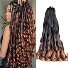 French Curl Braiding Hair 24 Inch 8 Packs Pre Stretched Loose Wave Bouncy Braiding Hair Spanish Curly Ends Synthetic Hair Extensions for Braiding（1B/33/30）