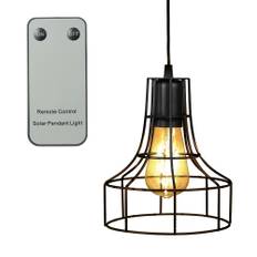 Solar Power LED Pendant Light Remote Control Pull-cord Switch Outdoor Lamp svart