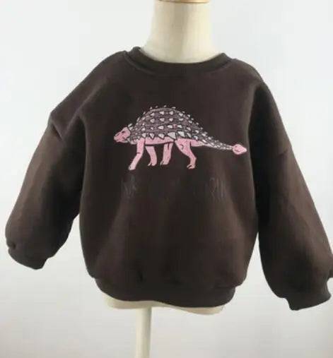 Mini Fashion™ - Gulliga tryck - Tröja Mörkbrun - Dinosaurie / 130 (6 år) | Pedagogiska Träleksaker (130 (6 år))