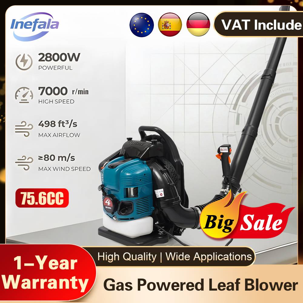 Podofo 75.6CC 4-Stroke Gas Electric Backpack Leaf Blower 2.8KW 7000RPM Powered Air Blower with 1.9L Tank for Lawn Care,Snow