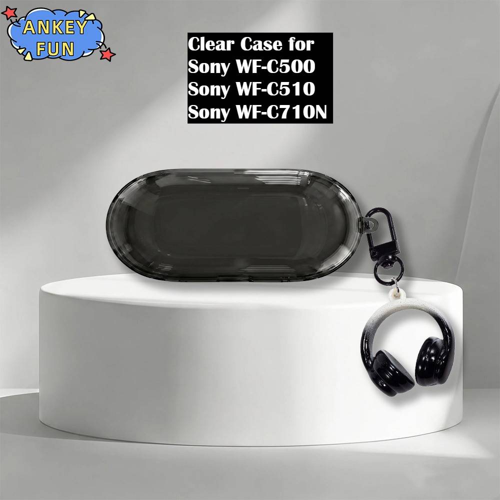 Compatible with Sony WF-C710N / C510 / C500 Bluetooth Earbuds Transparent TPU Gradient Case with Cute Keychain