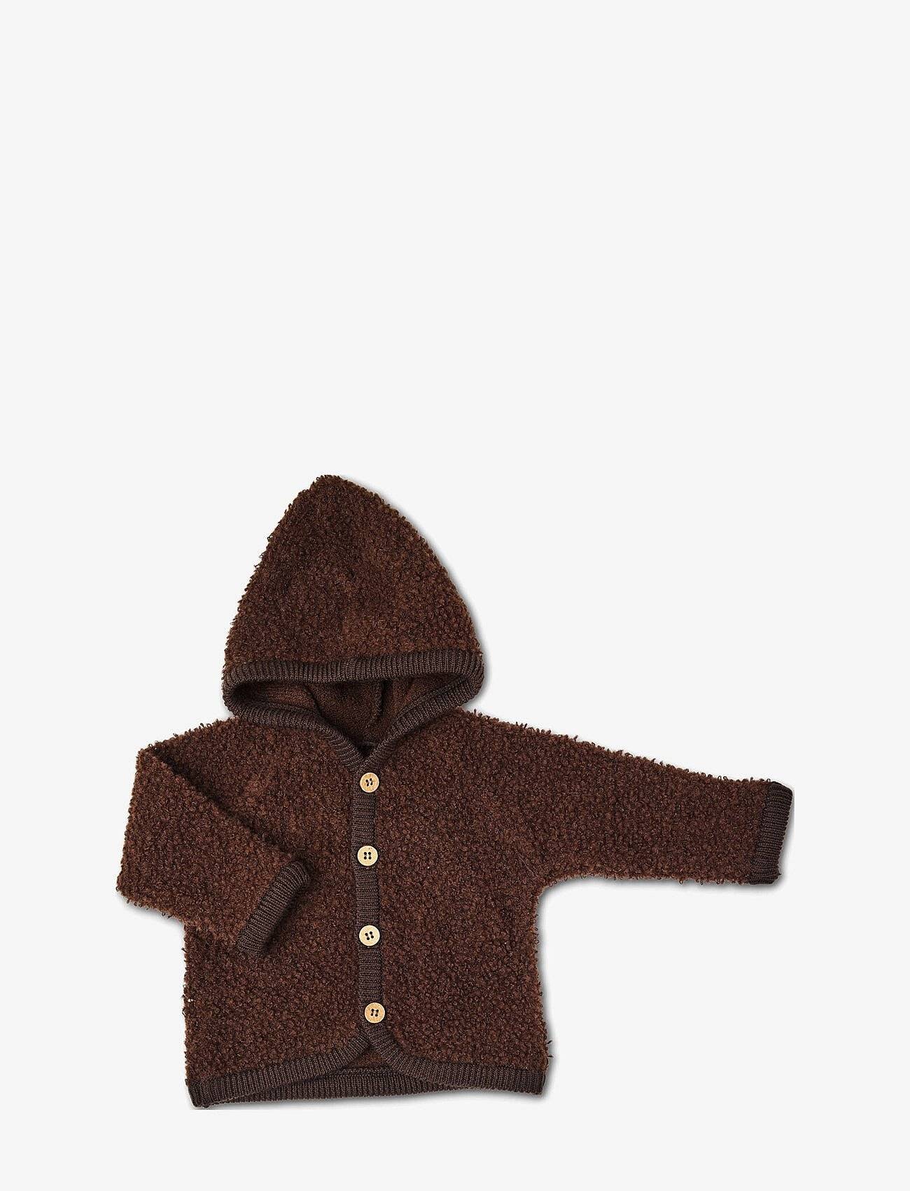 Smallstuff Cardigan Bouclé Merino Wool W. Buttons And Hoodie - Brown - 92-98