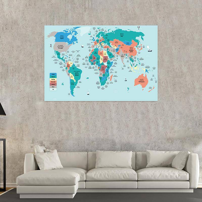 Bokstavlig Översättning Världskarta Affisch, Utbildande Betydelse av Namn Väggkonst för Kontor Heminredning, Kreativ Geografi Canvasprint Gåva