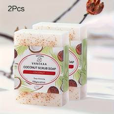 TEMU 2pcs Vaneka Coconut Scrub Soap - 100g, Natural Exfoliating Soap With Coconut Oil & Glycerin, Deep Cleansing, Moisturizing, Ideal For , Types, Unisex, |coconut Oil Soap|glycerin Soap