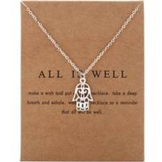 Anlände smycken silver färg allt är bra hamsa fatima hand chocker halsband hänge för kvinnor tjej - Kort silver-