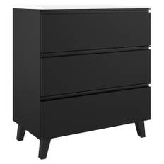 Tvättställsskåp Luna Svart 80 cm med Tre Lådor & Handfat Vit Blank
