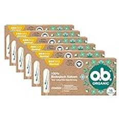 o.b. Organic Normal bioamponger för genomsnittliga till tyngre menstruationsdagar av 100% biobomull med böjda spår för tillförlitligt och naturligt skydd (1 x 16 st.)