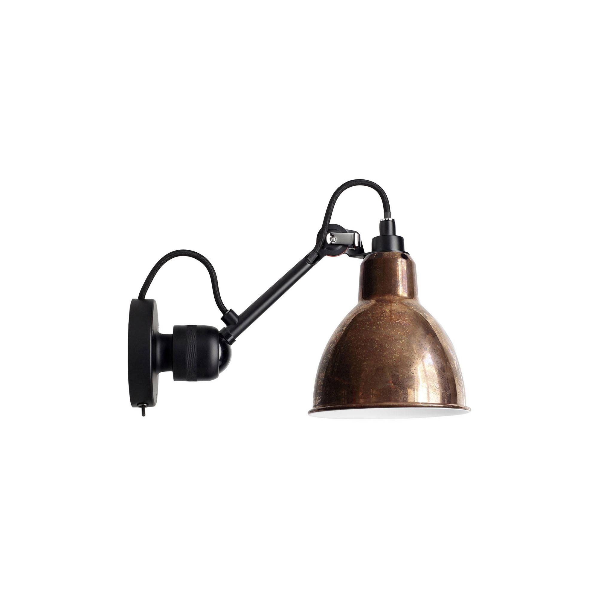 DCWéditions - Lampe Gras No304 SW - Round, Svart bas, Rå koppar med vit insida - Sänglampor - Bernard-Albin Gras - Koppar