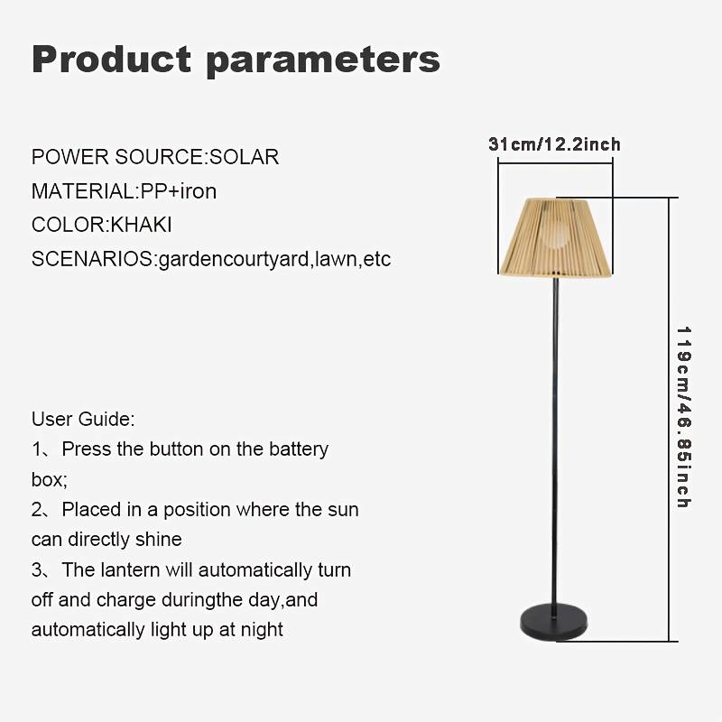 46-inch High Khaki Solar Ambient Light, Garden Decorative Led Floor Lamp For Courtyard And Balcony, Outdoor Camping Lighting With Double-layer Drainage Shelf, Suitable For Scenes, Ip44