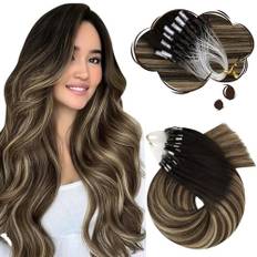 Moresoo Microring Extensions äkta hår 1 g Cold Fusion osynliga förlängningar äkta hår Micro Loop hårförlängning äkta hår mikroring svart till brun med karamellblond Remy 35 cm 50 g