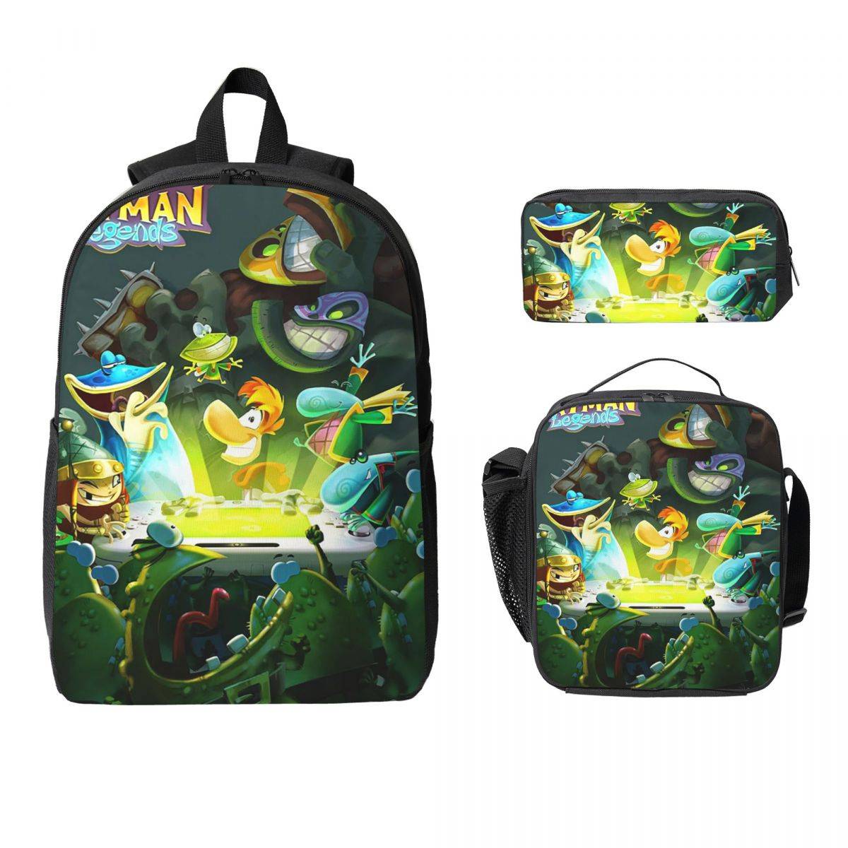 Cartoon Games Rayman Legends Backpack Boys Girls BookBag School Bag Computer Shoulder Bags 3ps Insulated Lunch Bag Pencil Case