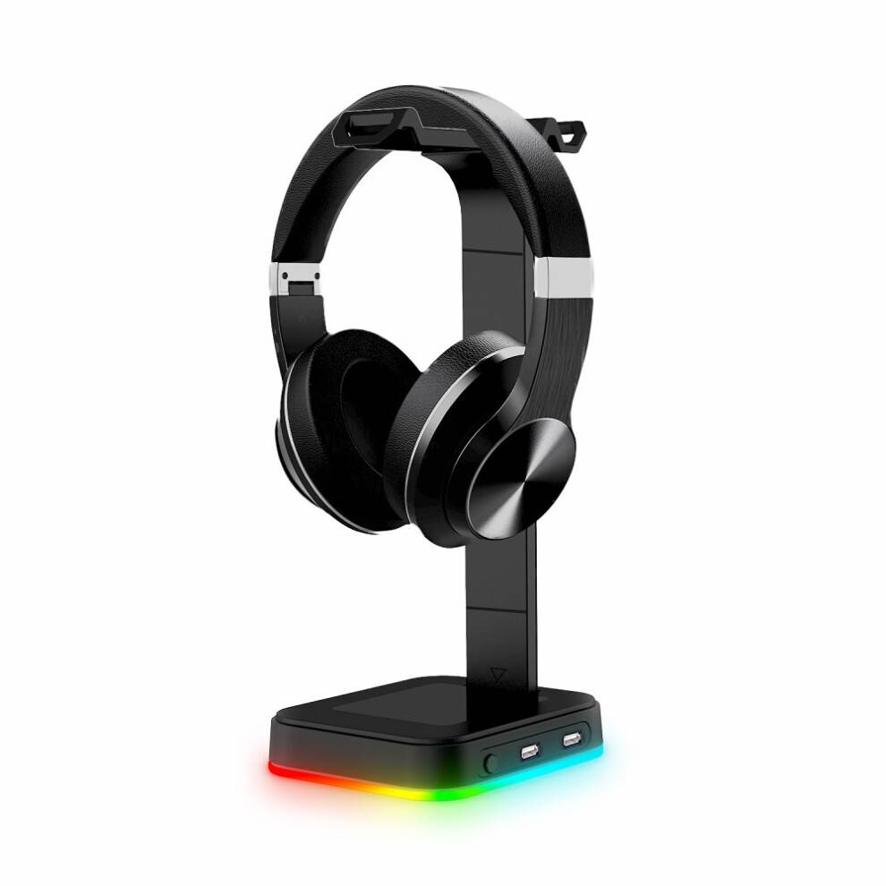 Tilbehør til gamingbord: Metalheadsetstativ sikrer stabilitet og opbevaring, førsteklasses materiale med RGB-belysning, tilbyder USB-opladning og