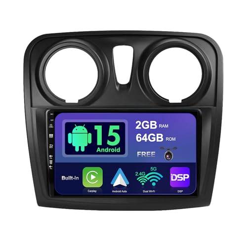 SXAUTO Android 14 IPS bilradio för Dacia – Sandero (2012–2017) – inbyggd CarPlay/Android bil – backkamera gratis – 2G + 32 G – rattstyrning DAB snabbbåt WiFi DSP Bluetooth 2 Din 9 tum