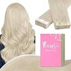 YoungSee Tape Extensions Människohår 60 cm Blond Extensions Människohår Tejp i Platina Blond Tejp i Extensions Blont långt hår Extensions Tejp Människohår 50g Tejp i Extensions Tejp 20 inslag #60A