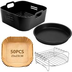 YINGRACE 23CM Heißluftfritteuse Zubehör XXL für COSORI 6,4L, 6,2L, 6L, Russell Hobbs 8L, 4PCS Airfryer Zubehör mit Grillroste Pizzapfanne Backpapier Silikonform für Heißluftfritteuse