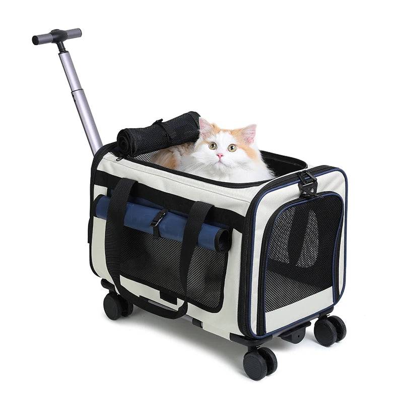 Foldable Pet Trolley Carrier Bag — Extra Large Detachable Travel Case - Blue