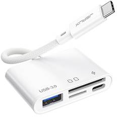 JSAUX USB C SD-kortläsare med USB 3.0 port och laddningsport, 4-i-1 Micro SD-kortläsare typ C-kortläsare kompatibel med iPhone 16 Pro Max, iPad Pro, MacBook Pro/Air, Galaxy S24 Ultra -vit