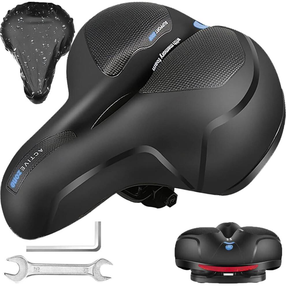 Absorber støddæmpende cykelsaddel, åndbar ventilationszone bred cykelsadel med memory foam til universel pasform til standardcykler inklusive