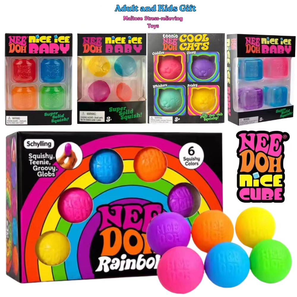 Needoh Nice Ice Baby Fidget Cube Set 4 Pack Super Solid Squish Sensory Toys Non-toxic Squeeze Toys for ADHD and Autism Gift