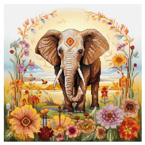 Cukol Förtryckt Broderikit Broderi Korsstygn Mönster Kit För Nybörjare,Elefant Djur Stämplade Broderier Korsstygnskit Korsstygnsmönster Broderimönster Korsstygnssatser Stamped Cross Stitch Kits